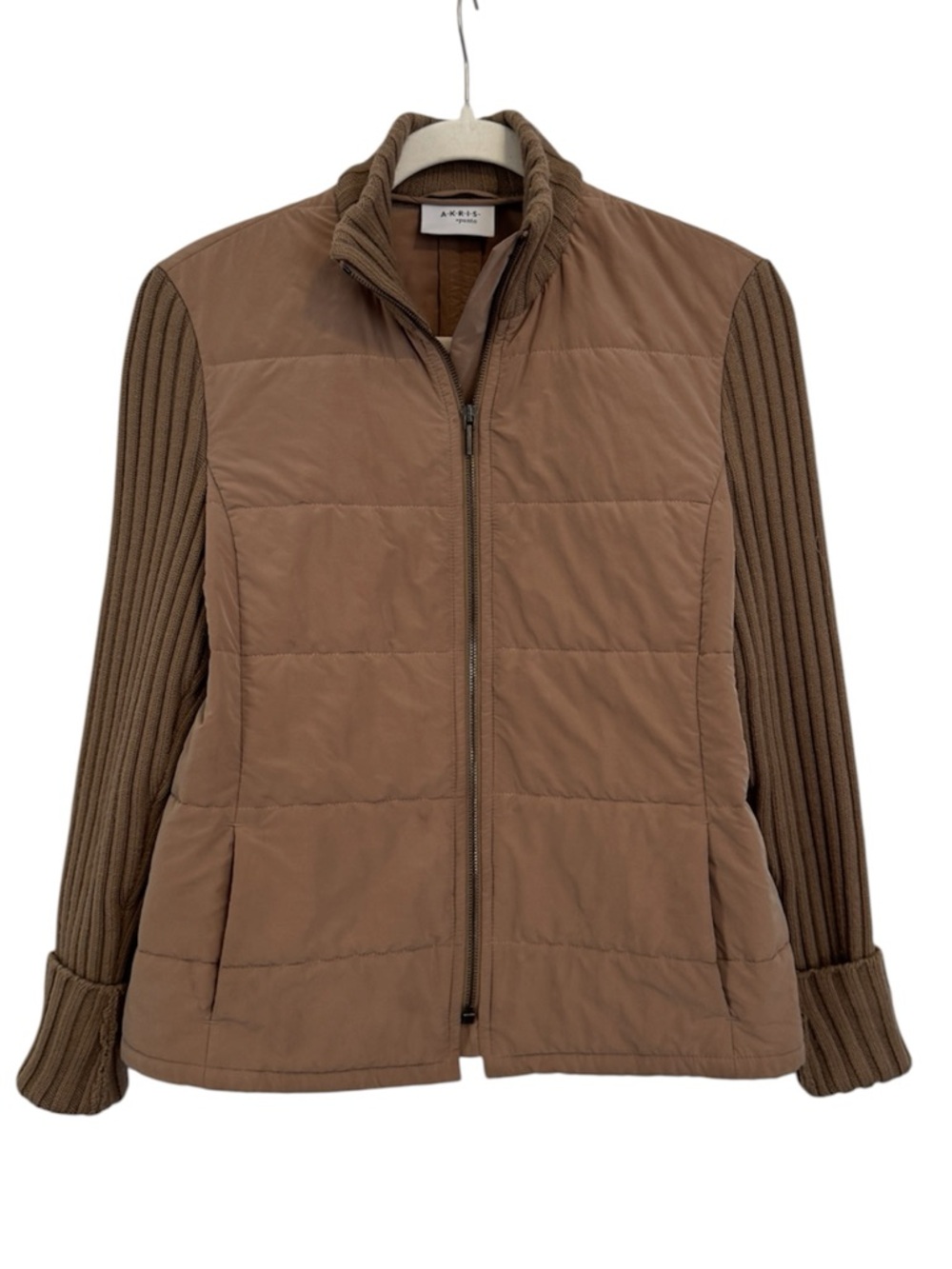 Akris Punto Quilted Ribbed Knit Wool Zippered Jacket Light Tan Women's 4 / S